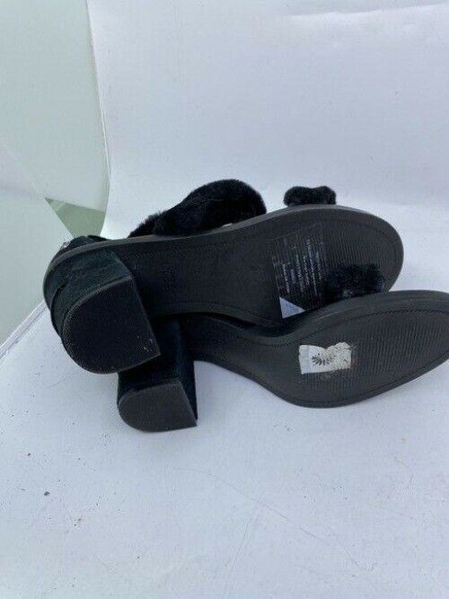 ugg australia black tan heeled fuzzy zip up sandals size us