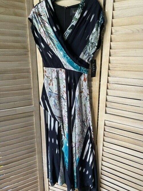 Nicole Miller black teal white msrp long casual maxi dress