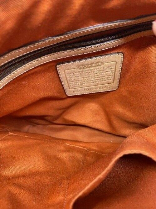 coach medium size tan brown jacquard fabric cross body bag