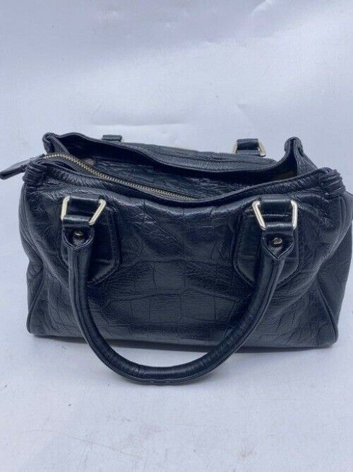 Cole Haan Croc Embossed Black Leather Shoulder Bag
