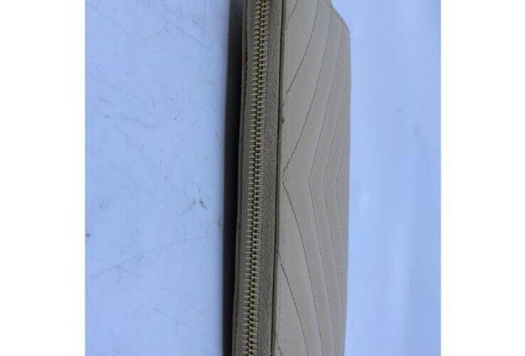 Saint Laurent Beige Monogram Zip Around Wallet