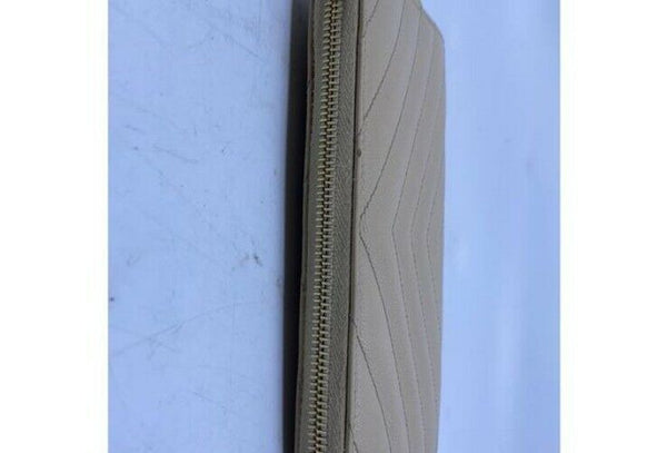 Saint Laurent Beige Monogram Zip Around Wallet