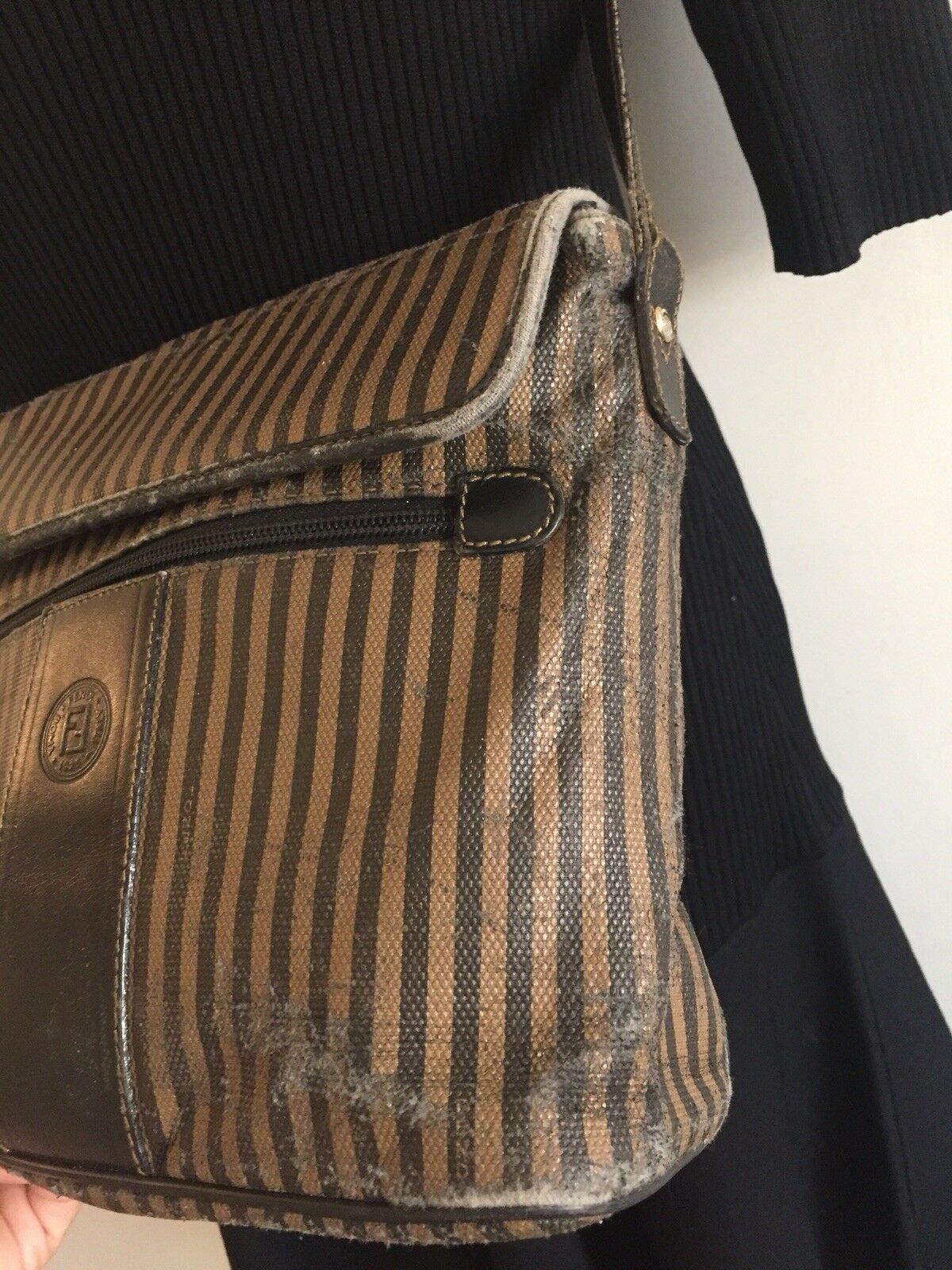 Vintage FENDI Brown/ Mahogany Stripe Flap Crossbody Bag