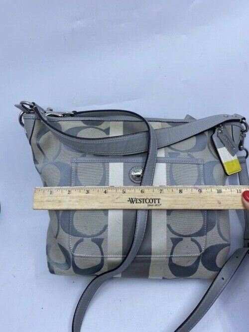 coach medium size gray jacquard fabric cross body bag