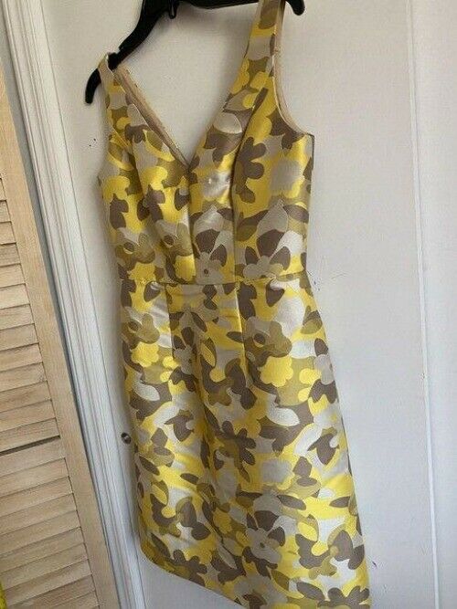 milly yellow white tan new printed msrp short formal dress
