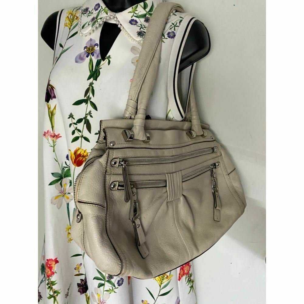 B. makowsky Cream Leather Shoulder Bag