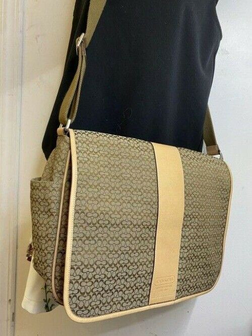coach xl all over logo cream brown jacquard fabric messenger bag