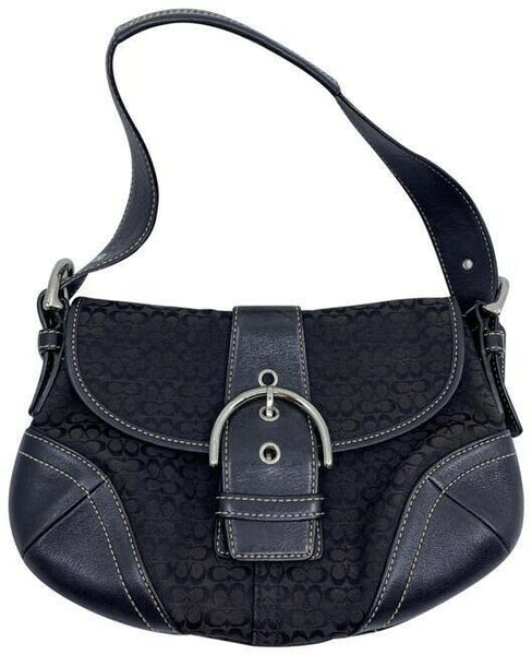 coach medium material black gray fabric shoulder bag