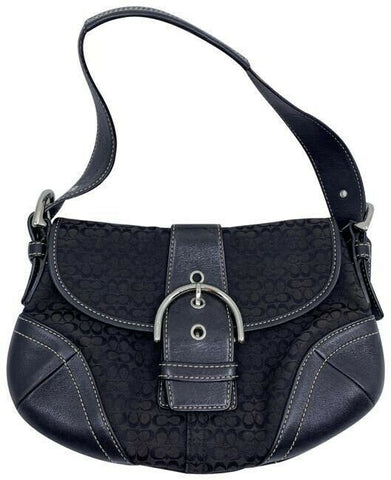 coach medium material black gray fabric shoulder bag