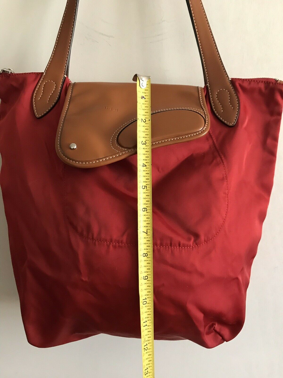 RALPH LAUREN Extra Large Red Nylon Tote With Leather Detail