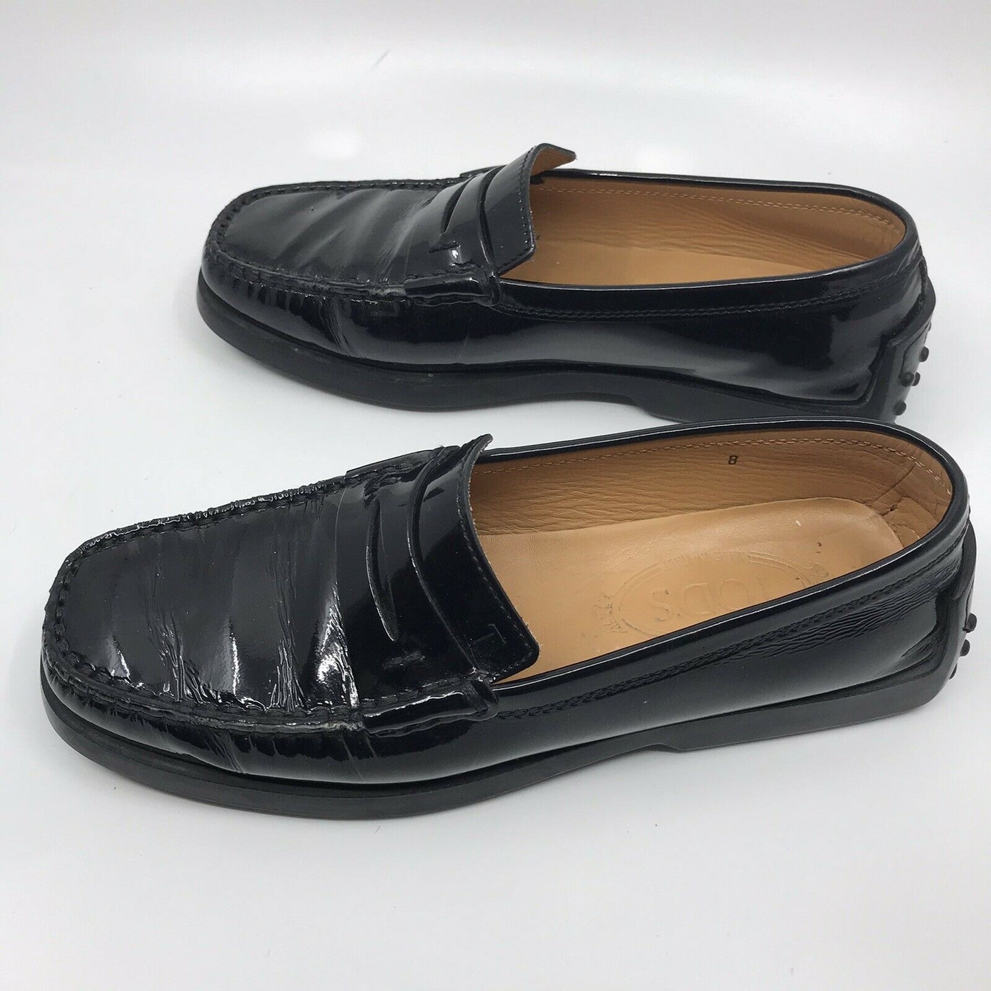 TOD’S Women’s Patent Black Leather Loafers size 8