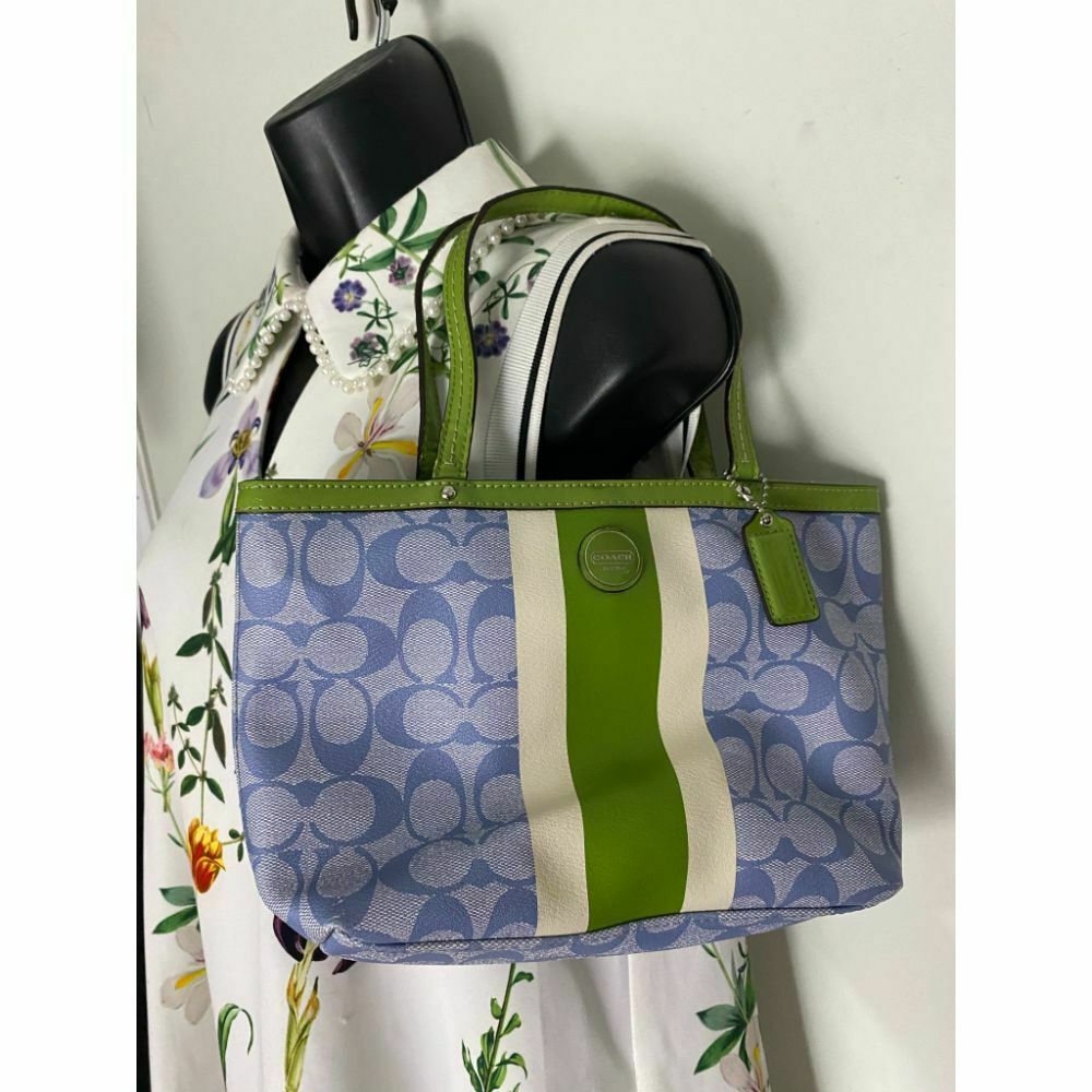 Coach Green Blue Coated Canvas Signature Handbag