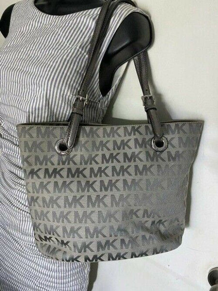 michael kors bag all over logo medium gray silver jacquard fabric tote