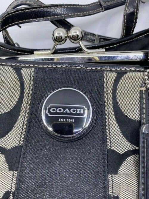 Coach Middle Clasp Black Fabric Shoulder Bag