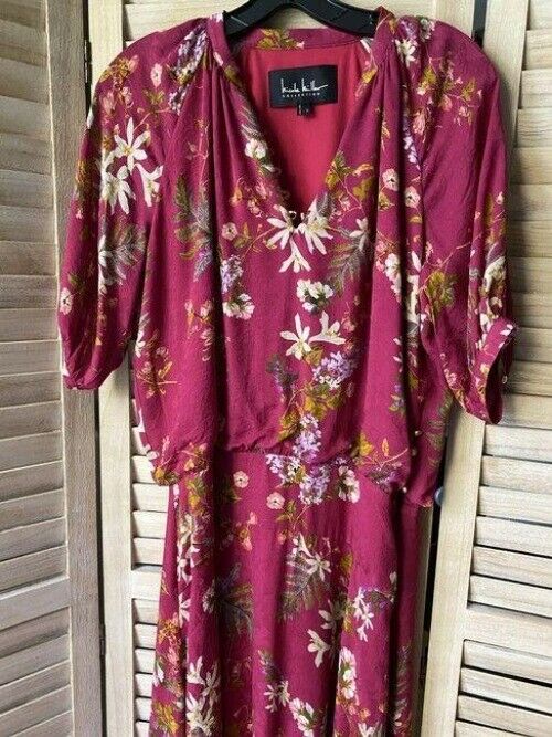 nicole miller purple green white floral msrp long casual maxi dress