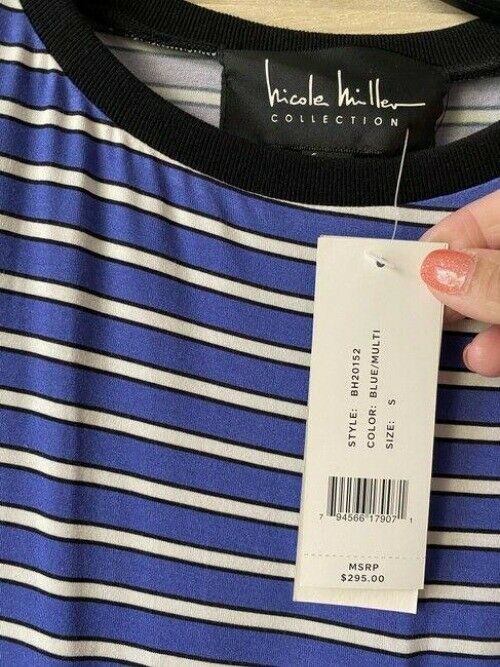Nicole Miller blue white stripe msrp small short casual dress