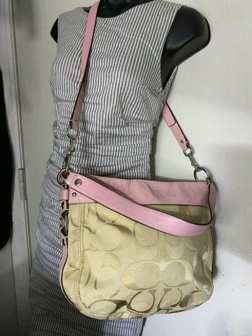 Coach Pink Beige Fabric Cross Body Bag