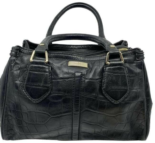 cole haan croc embossed handbag black leather tote