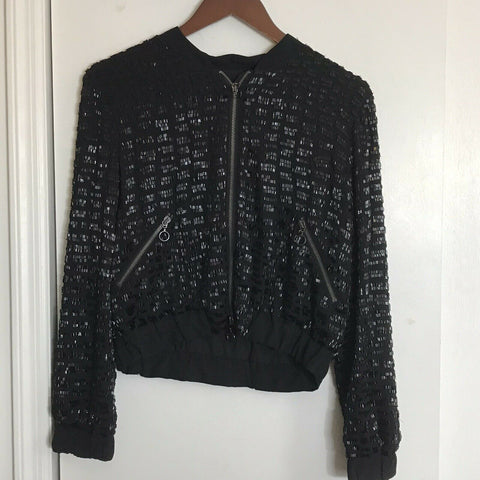 ROSA CHA Black Beaded Bomber Jacket size Small