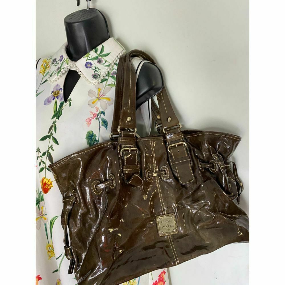 DOONEY & BOURKE Brown Large Leather Patent Tote Bag