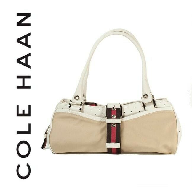 Cole Haan Courtney Vintage Roll Collection Beige Canvas Shoulder Bag