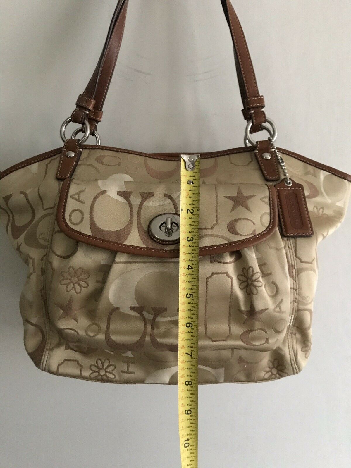 COACH Khaki Medium/Large Satin Monogram Tote