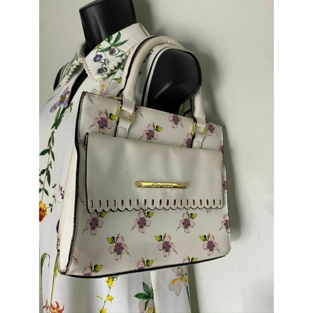 BETSEY JOHNSON Faux Leather White Embellished Tote Bag