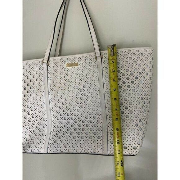 KATE SPADE XL White Leather Laser Cut Tote Bag