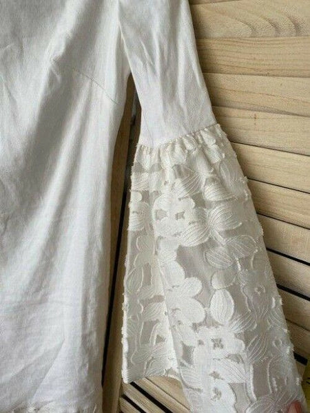 nicole miller white linen bell sleeves short casual dress