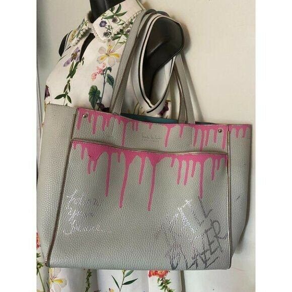 hicole hiller Leather Handbag Graffiti Gray Pink