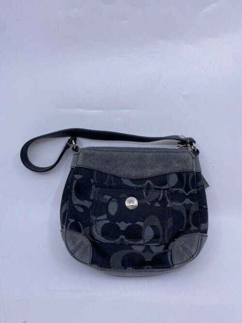 coach mini bag black gray fabric tote