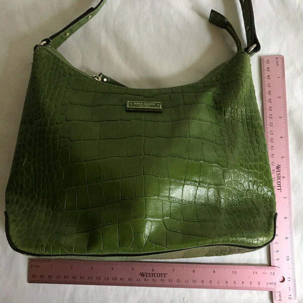 Kate Spade Green Crocodile Embossed Leather Satchel Excellent Condition