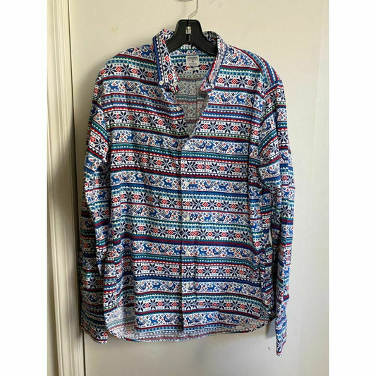 BONOBOS Blue White Red Printed Long Sleeve Button Down Shirt Size M