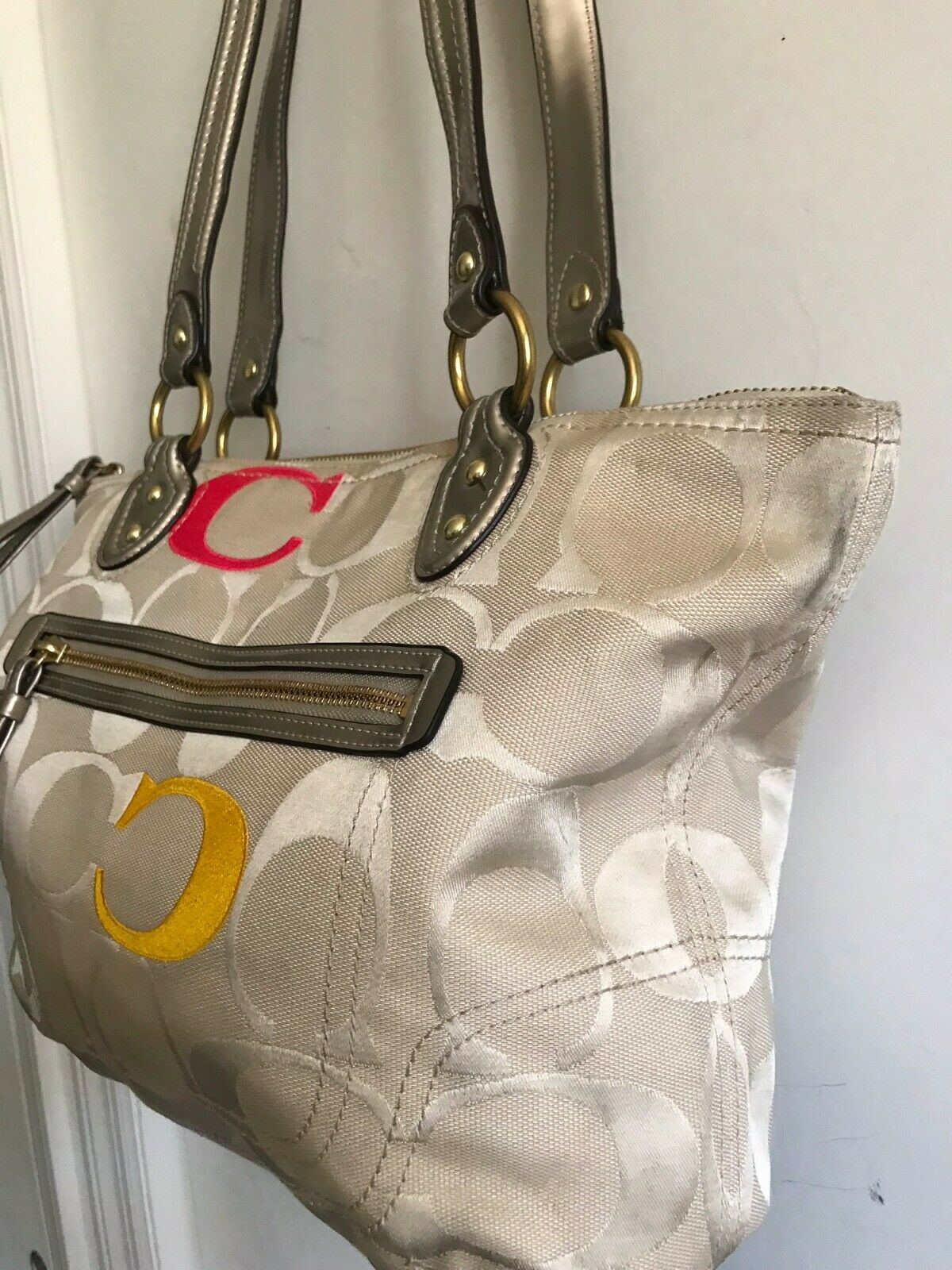 COACH Medium Interwoven Jacquard Bag - Tan
