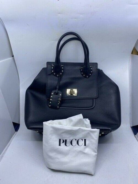 Emilio Pucci Medium City Marquise Top Handle Black Leather Shoulder Bag