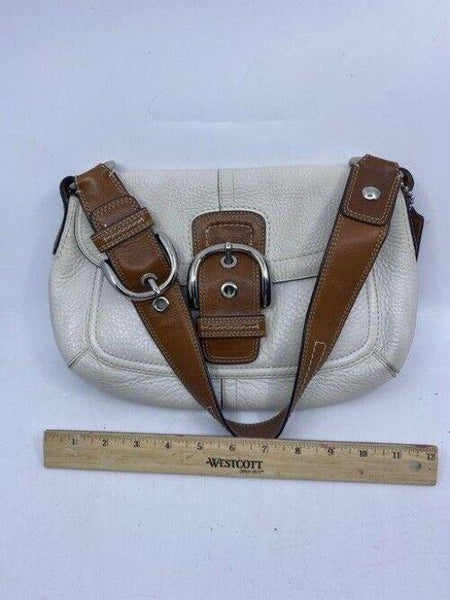 coach medium bag handbag white brown leather shoulder bag