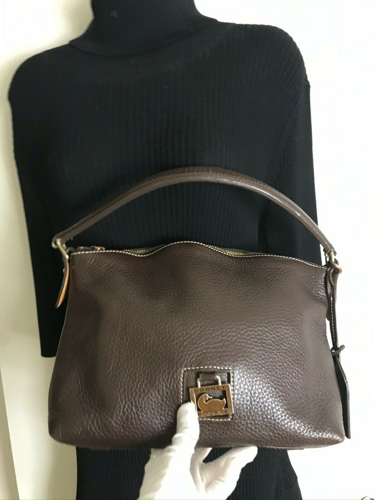 Dooney & Bourkek Brown Medium Leather Canvas Tote