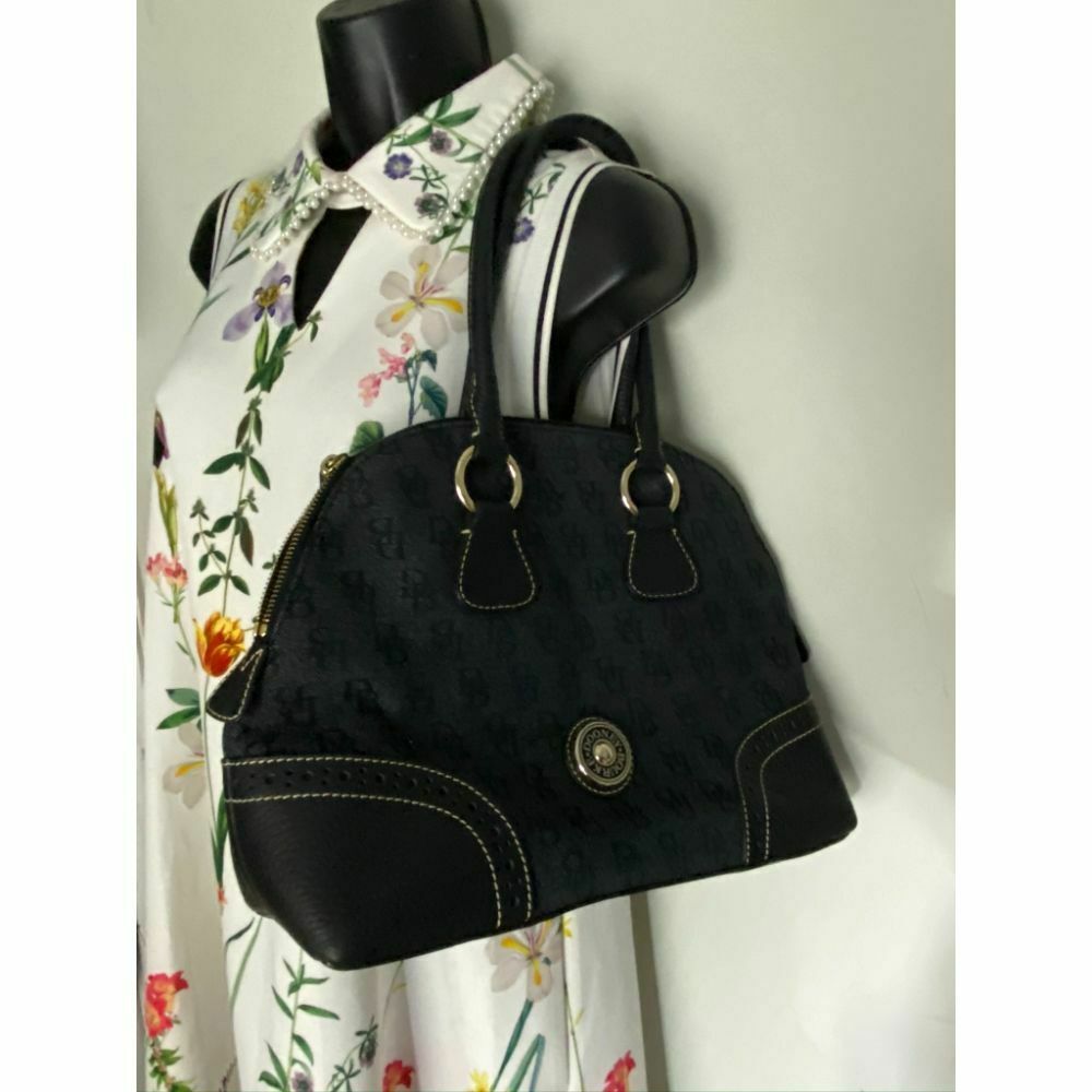 Dooney & Bourke Over Signature Fabric Size M Gray Black Shoulder Bag