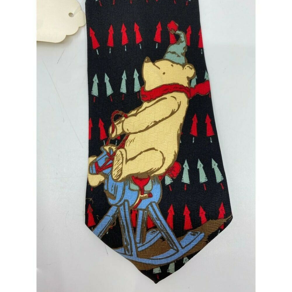 New! Winnie The Pooh Black Red Blue Christmas Theme Neck Tie Msrp 35