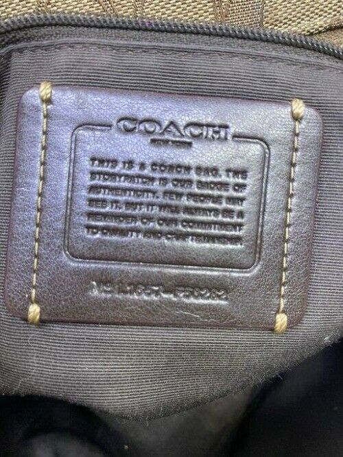 coach w all over logo w add on pooh beige brown jacquard fabric tote