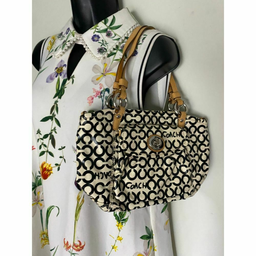 Coach Cream Black Coated Canvas Signature Handbag