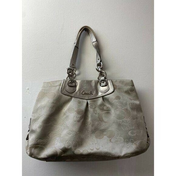 COACH Large Silver Jacquard Fabric Tote Bag