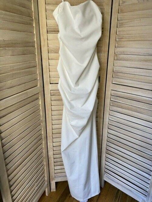 Nicole Miller Ivory Strapless Rouged Gown Msrp