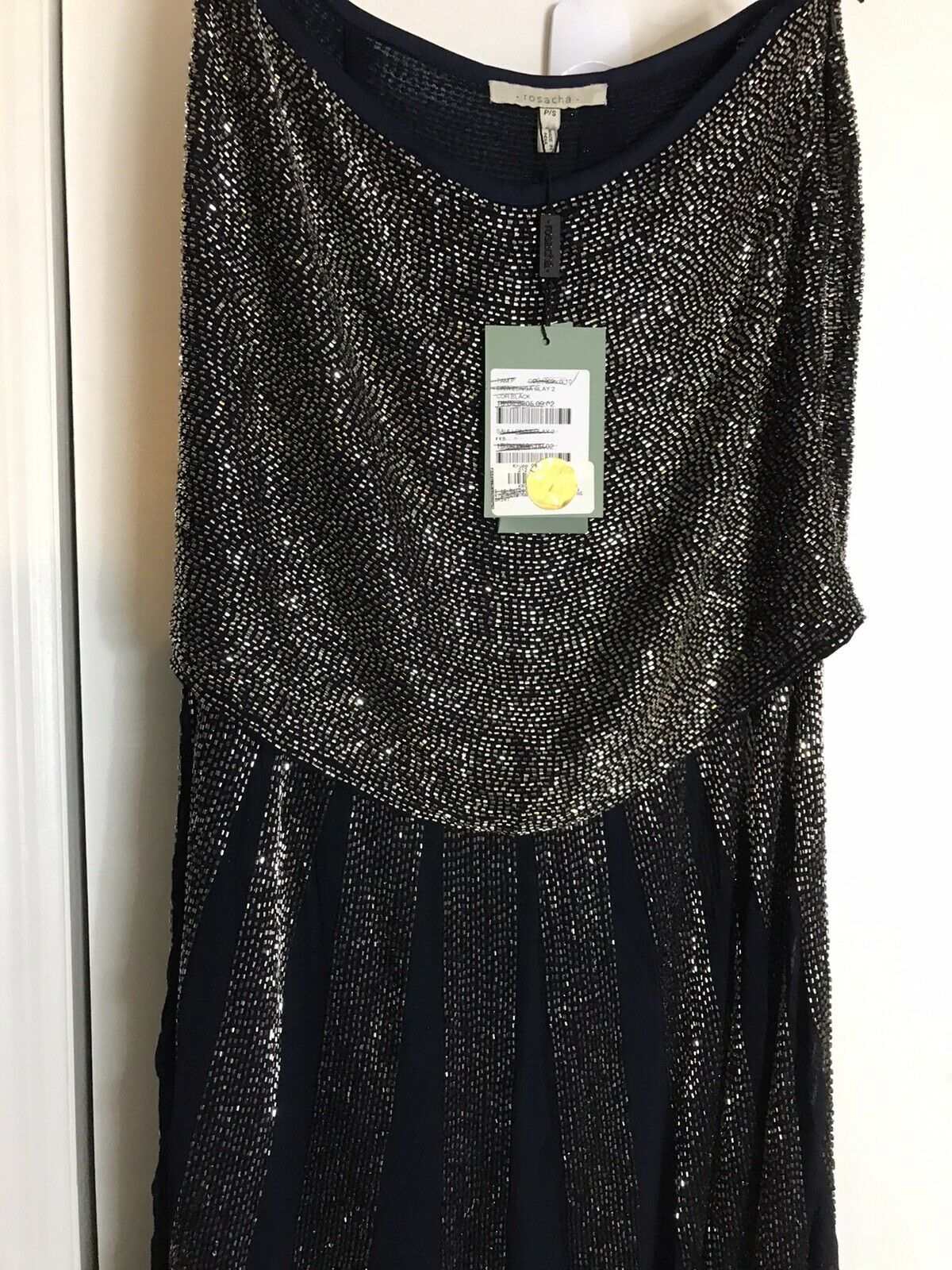 ROSA CHA Strapless Beaded Navy Long Gown size 2