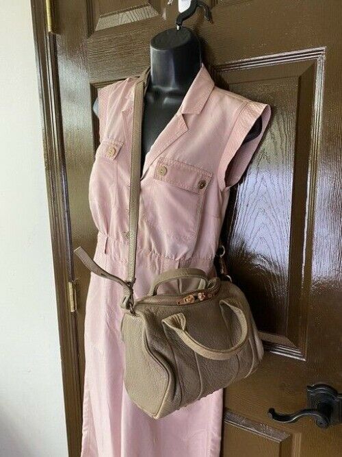 Alexander Wang Pebbled Rockie Latte Rose Gold Hardware Beige Lambskin Leather Cr