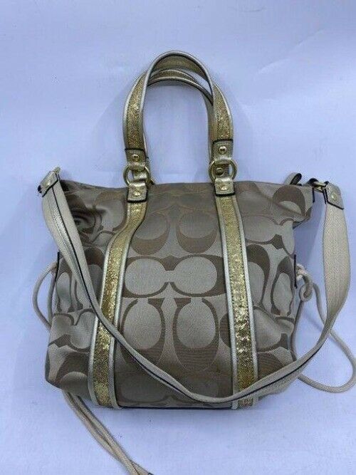 coach msrp gold tan fabric cross body bag
