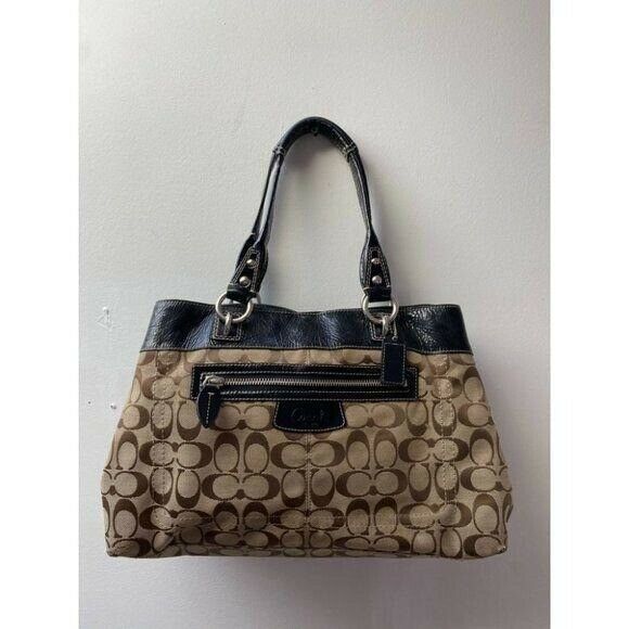 COACH Large Tan Black Jacquard Fabric Tote Bag