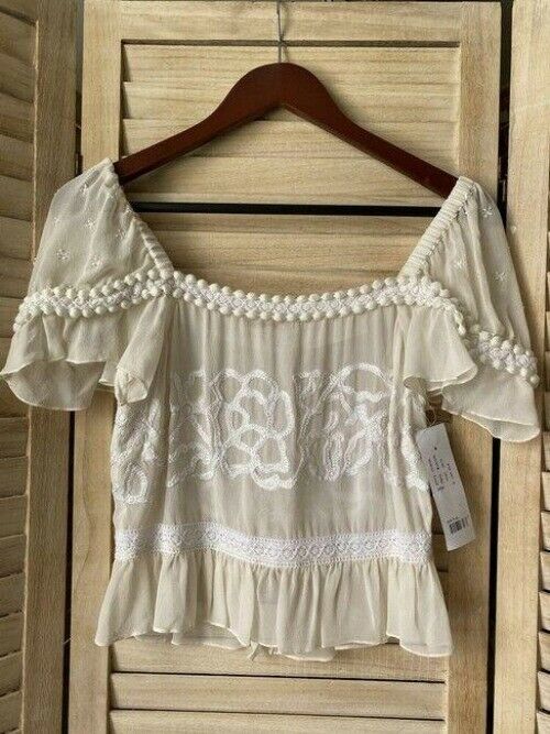 Nicole Miller white beige msrp small blouse