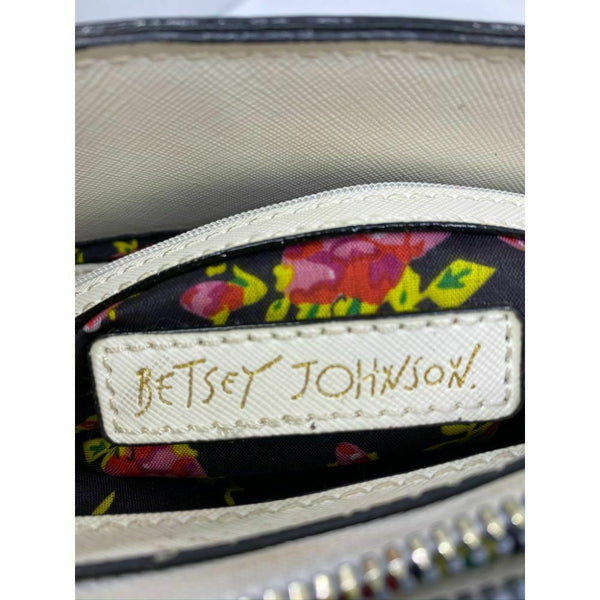 BETSEY JOHNSON Faux Leather White Embellished Tote Bag