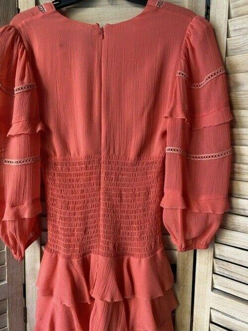 Nicole Miller Coral New Ruffled Small Msrp Short Casual Dress